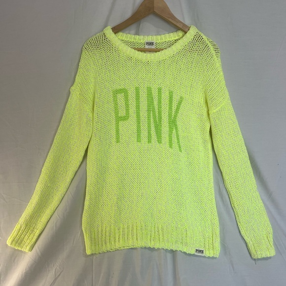 Pink Victoria secret woman’s size small neon yellow bright sweater - Picture 1 of 5
